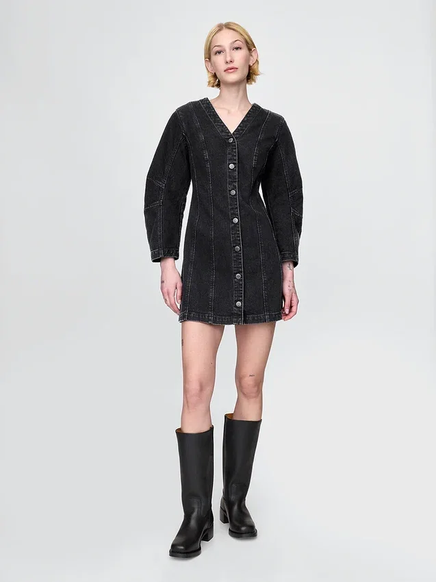Jeans-Minikleid mit Trompetenärmeln