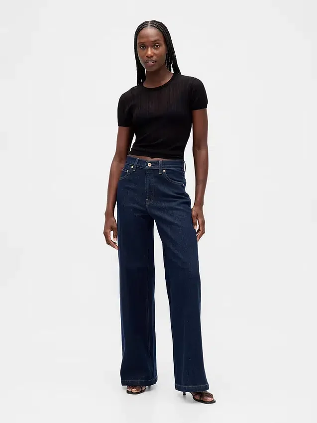 Jeans mit hoher Leibhöhe und weitem Bein