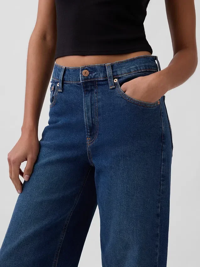 Jeans mit hoher Leibhöhe und weitem Bein