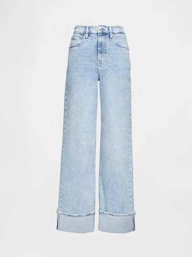 Jeans mit hoher Leibhöhe, weitem Bein und Umschlag
