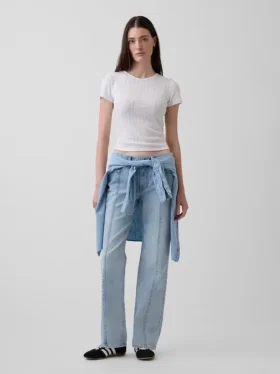 Jeans mit mittlerer Leibhöhe, Naht und lockerem, geradem Schnitt
