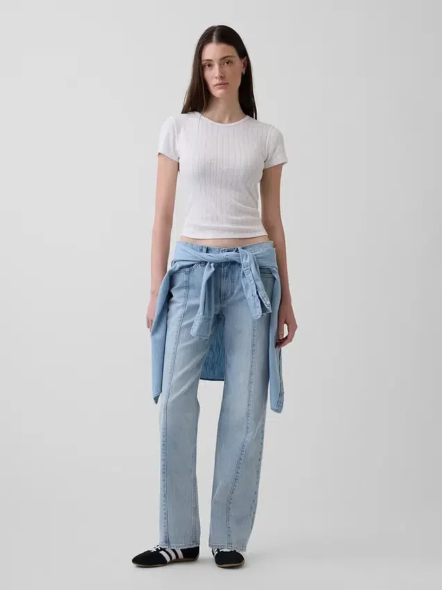 Jeans mit mittlerer Leibhöhe, Naht und lockerem, geradem Schnitt