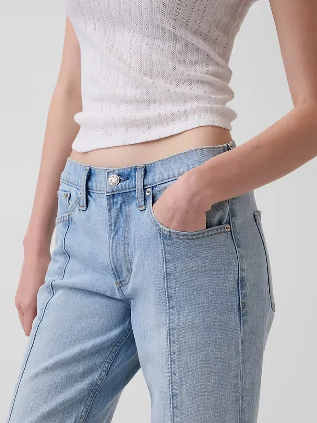 Jeans mit mittlerer Leibhöhe, Naht und lockerem, geradem Schnitt