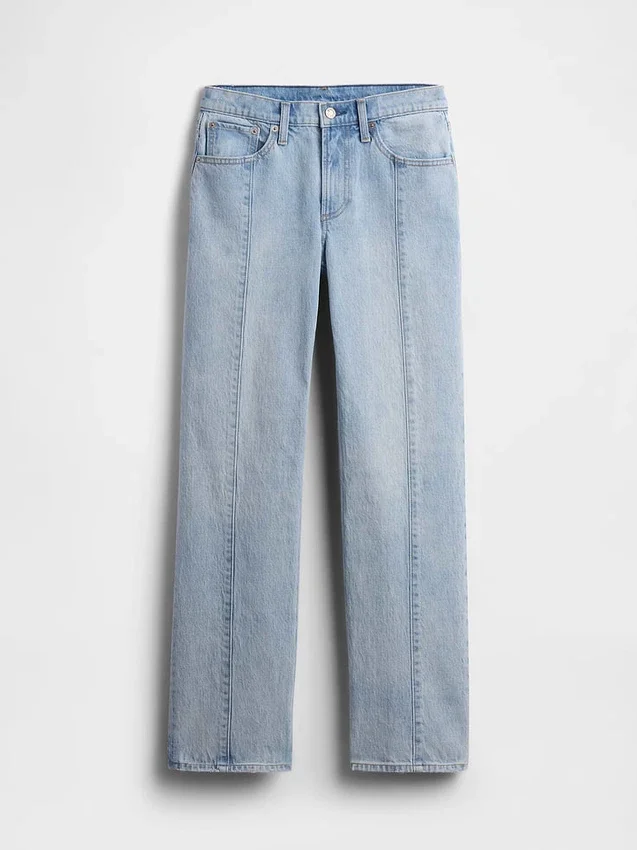 Jeans mit mittlerer Leibhöhe, Naht und lockerem, geradem Schnitt