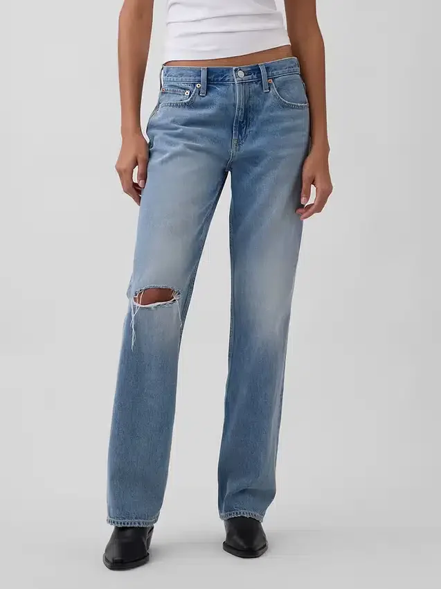 Jeans mit mittlerer Leibhöhe, steifer Passform und geradem Schnitt