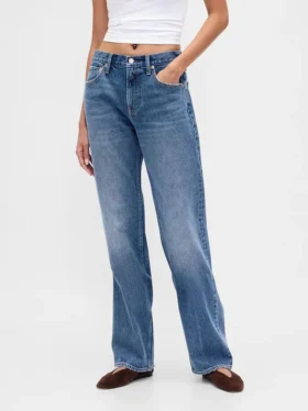 Jeans mit mittlerer Leibhöhe, steifer Passform und geradem Schnitt
