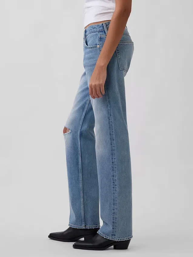 Jeans mit mittlerer Leibhöhe, steifer Passform und geradem Schnitt