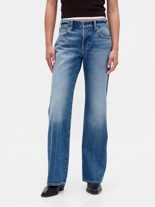 Jeans mit mittlerer Leibhöhe, steifer Passform und lockerem Flare-Schnitt