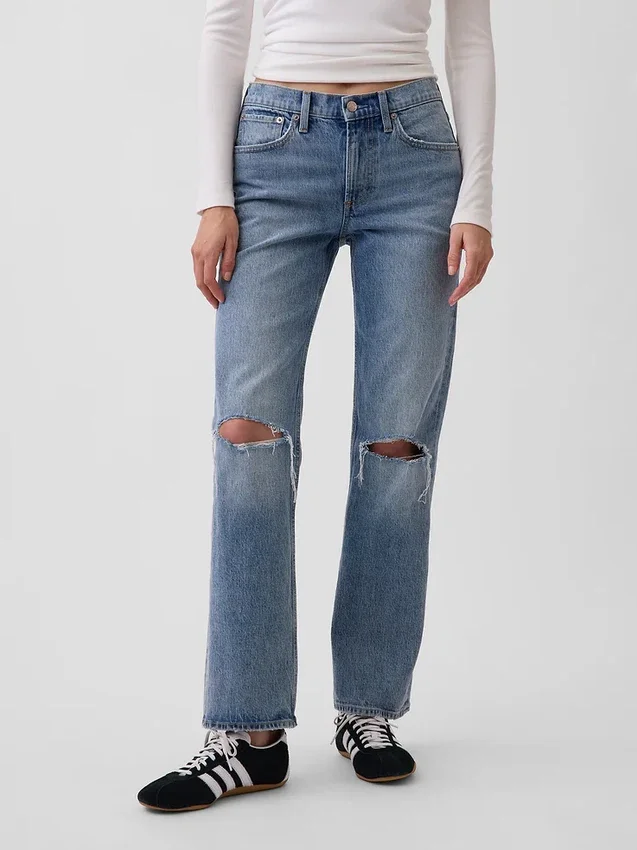 Jeans mit mittlerer Leibhöhe und geradem, lockerem Schnitt