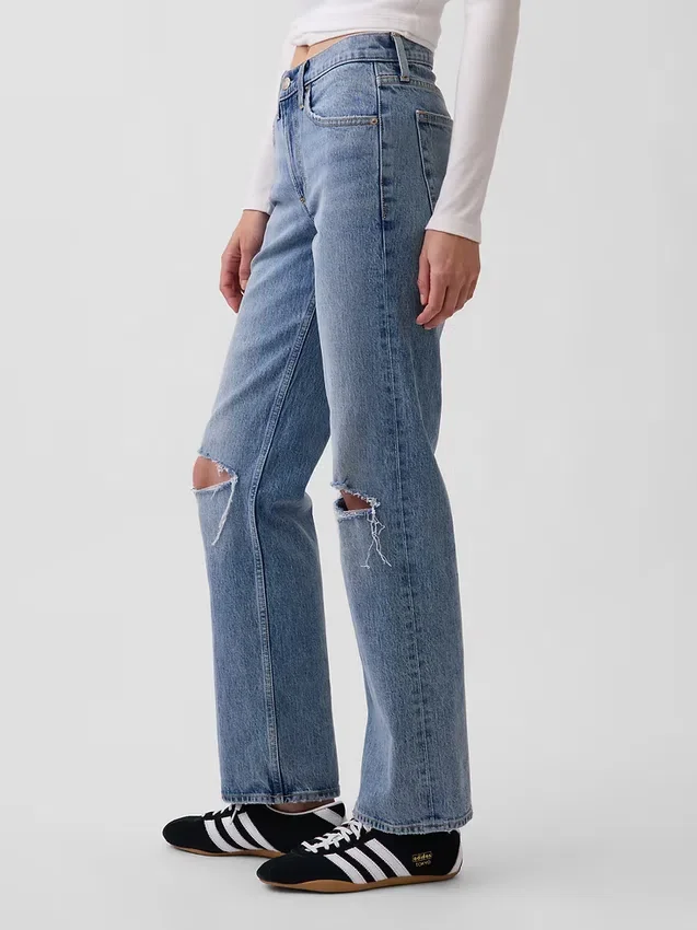 Jeans mit mittlerer Leibhöhe und geradem, lockerem Schnitt