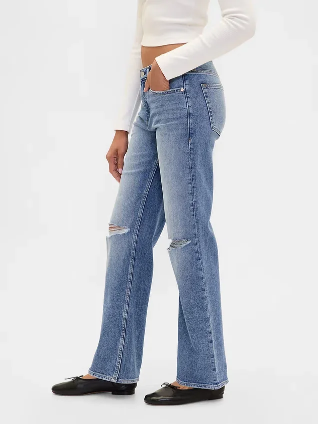 Jeans mit mittlerer Leibhöhe und geradem, lockerem Schnitt