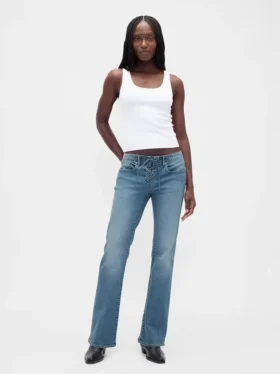 Jeans mit niedriger Leibhöhe, langem Schnitt und schmaler Passform, zum Schnüren