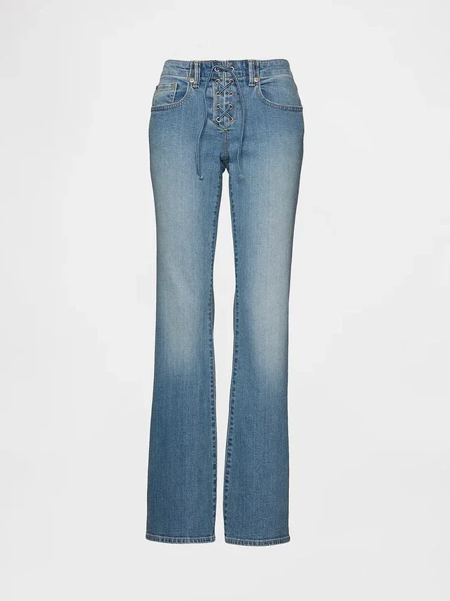 Jeans mit niedriger Leibhöhe, langem Schnitt und schmaler Passform, zum Schnüren