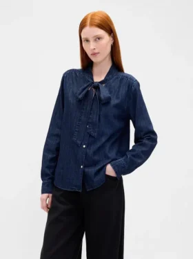 Jeanshemd mit Bindeband