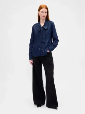 Jeanshemd mit Bindeband