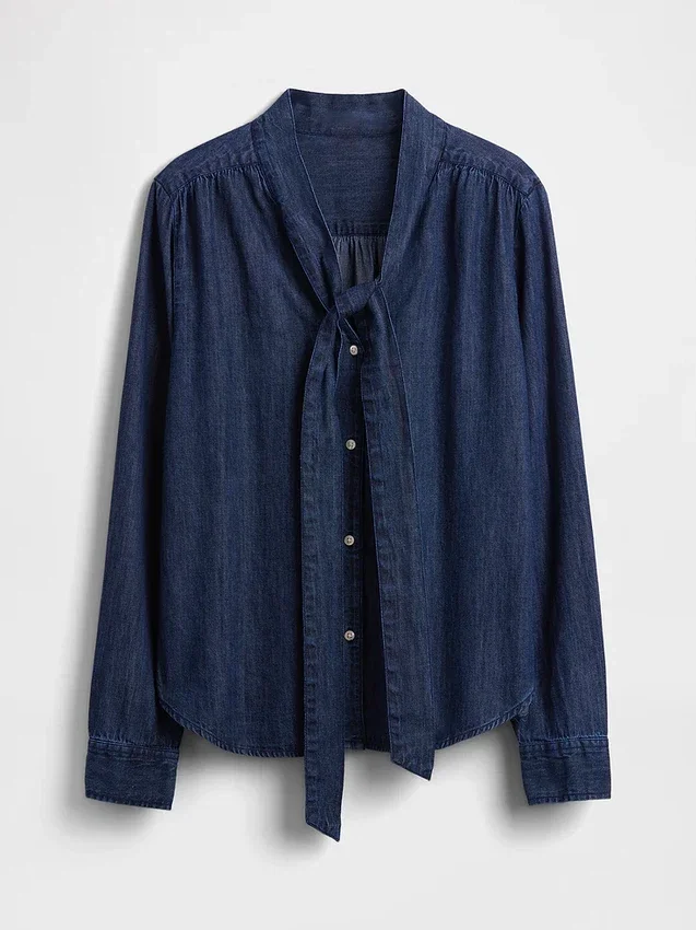 Jeanshemd mit Bindeband