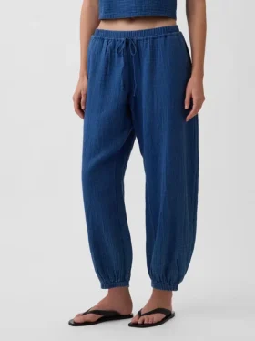 Jogginghose aus Baumwollgaze-Denim im Barrel-Schnitt