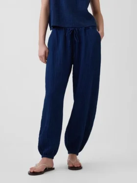 Jogginghose aus Baumwollgaze-Denim im Barrel-Schnitt