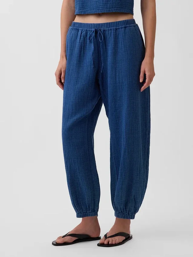 Jogginghose aus Baumwollgaze-Denim im Barrel-Schnitt