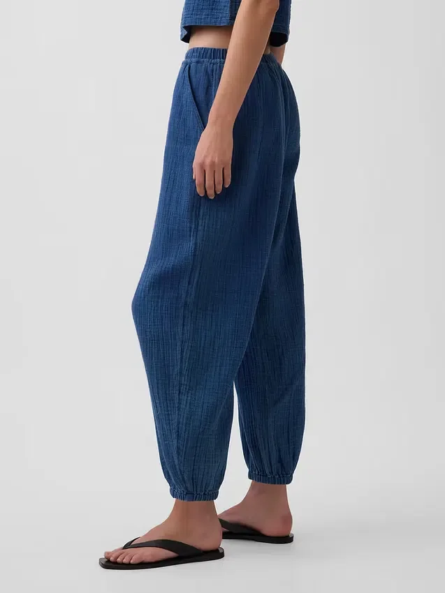 Jogginghose aus Baumwollgaze-Denim im Barrel-Schnitt
