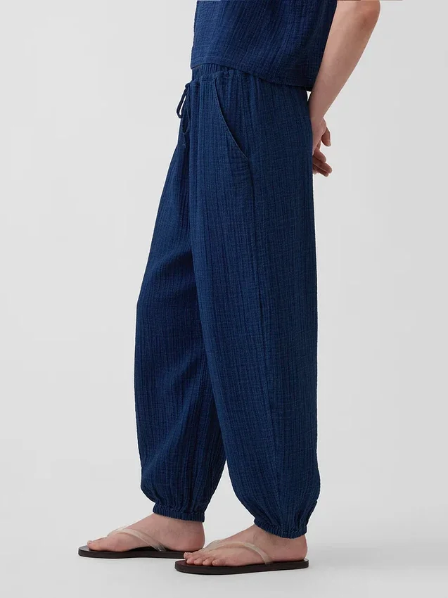 Jogginghose aus Baumwollgaze-Denim im Barrel-Schnitt