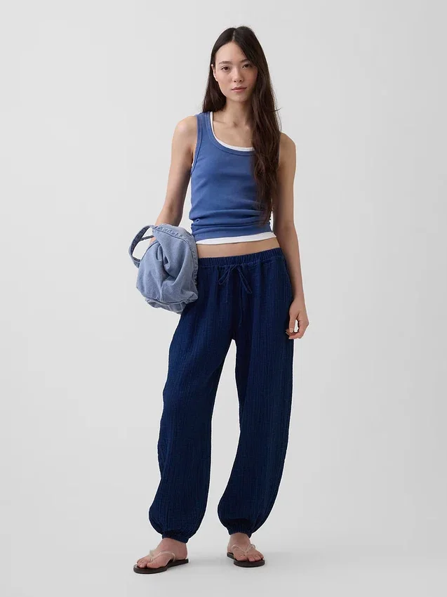 Jogginghose aus Baumwollgaze-Denim im Barrel-Schnitt