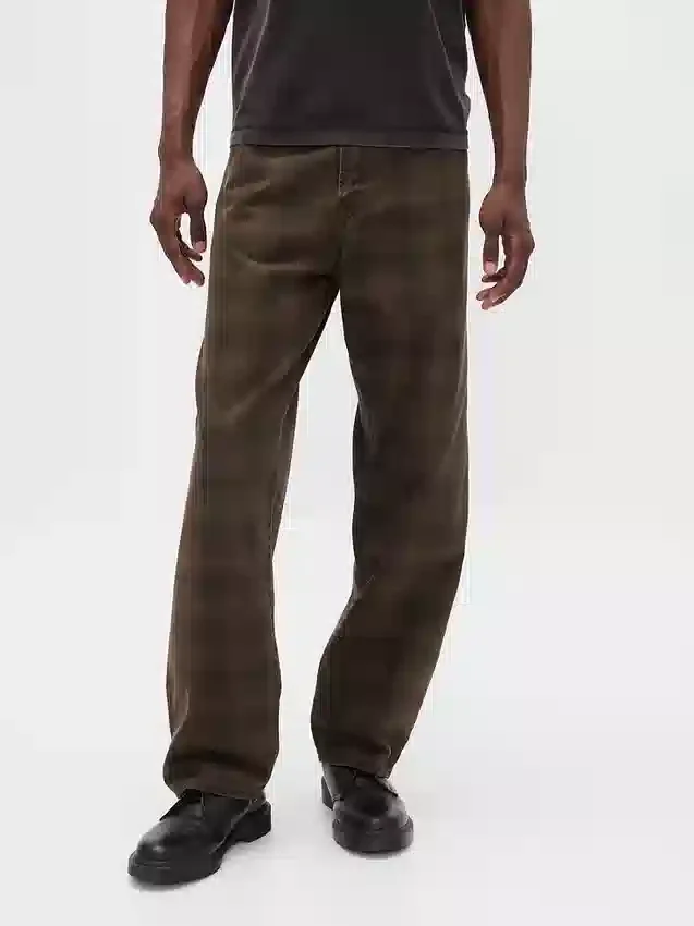 Karierte Baggy-Jeans aus Canvas