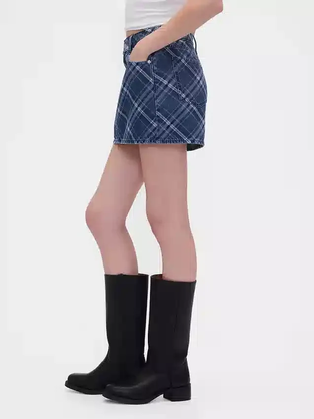Karierter Jeans-Minirock