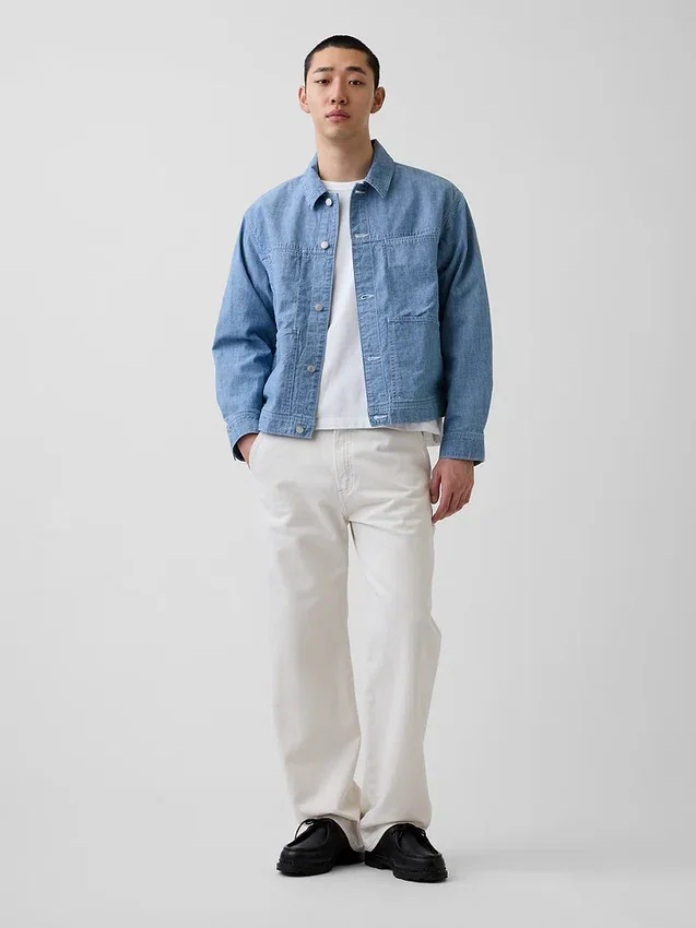 Kastenförmige Chambray-Jacke
