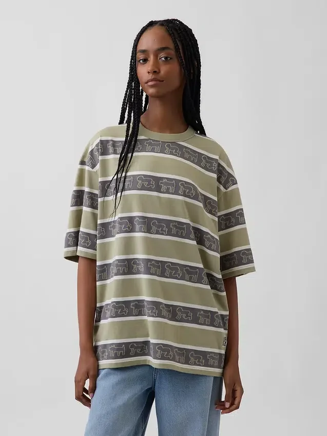 Keith Haring Oversize-T-Shirt mit Streifen