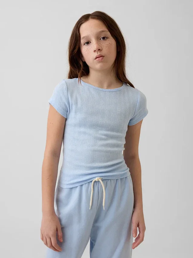 Kind-T-Shirt aus Pointelle-Rippstrick mit tailliertem Schnitt