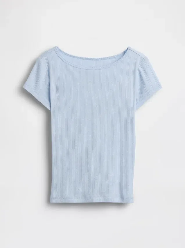 Kind-T-Shirt aus Pointelle-Rippstrick mit tailliertem Schnitt