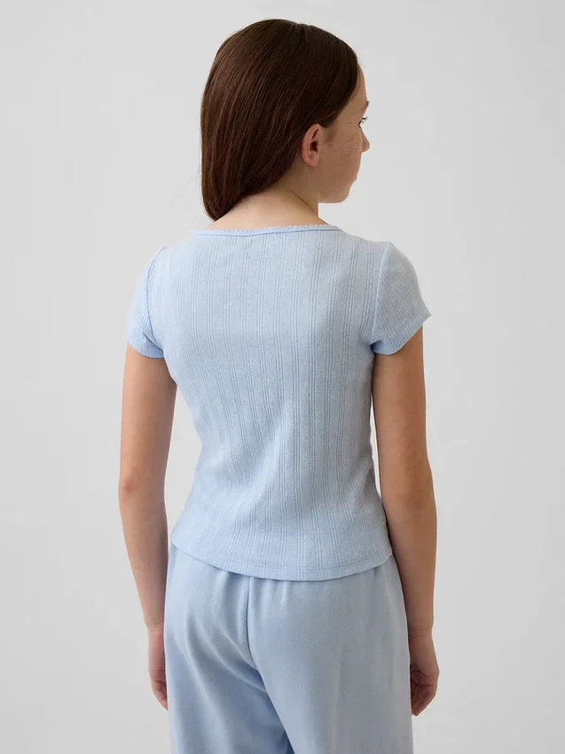 Kind-T-Shirt aus Pointelle-Rippstrick mit tailliertem Schnitt