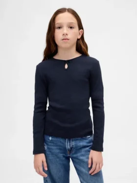Kind-T-Shirt mit Schlüssellochausschnitt und Schleife