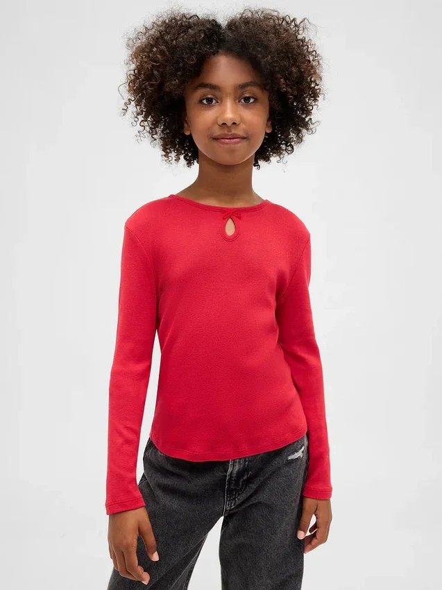 Kind-T-Shirt mit Schlüssellochausschnitt und Schleife