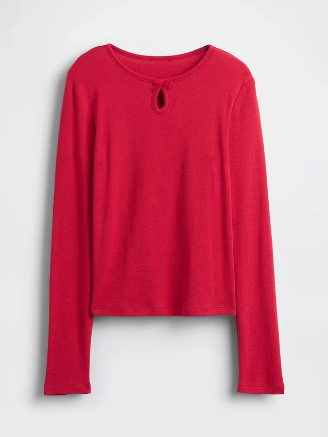 Kind-T-Shirt mit Schlüssellochausschnitt und Schleife