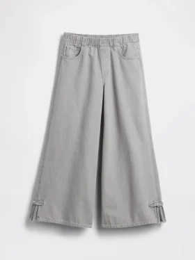 Kinder-Baggy-Jeans mit niedriger Leibhöhe, Schleife und gespaltenem Saum