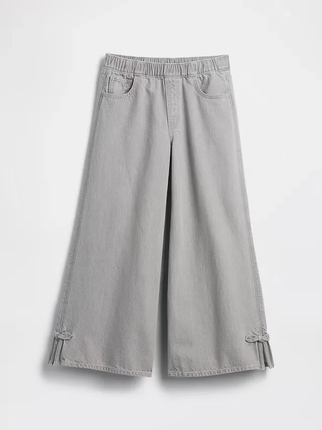 Kinder-Baggy-Jeans mit niedriger Leibhöhe, Schleife und gespaltenem Saum