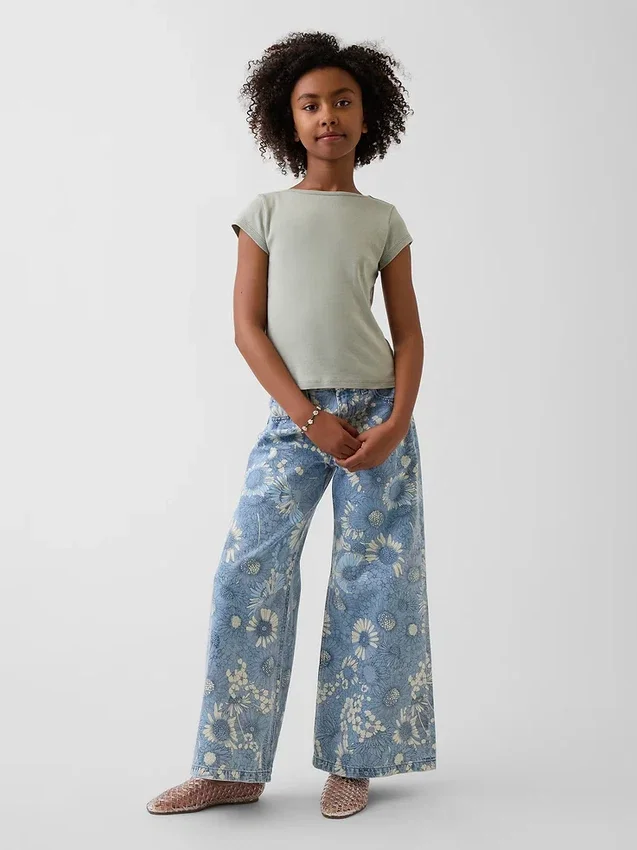 Kinder-Baggy-Jeans mit niedriger Leibhöhe und Blumenmuster