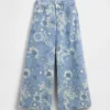 Kinder-Baggy-Jeans mit niedriger Leibhöhe und Blumenmuster