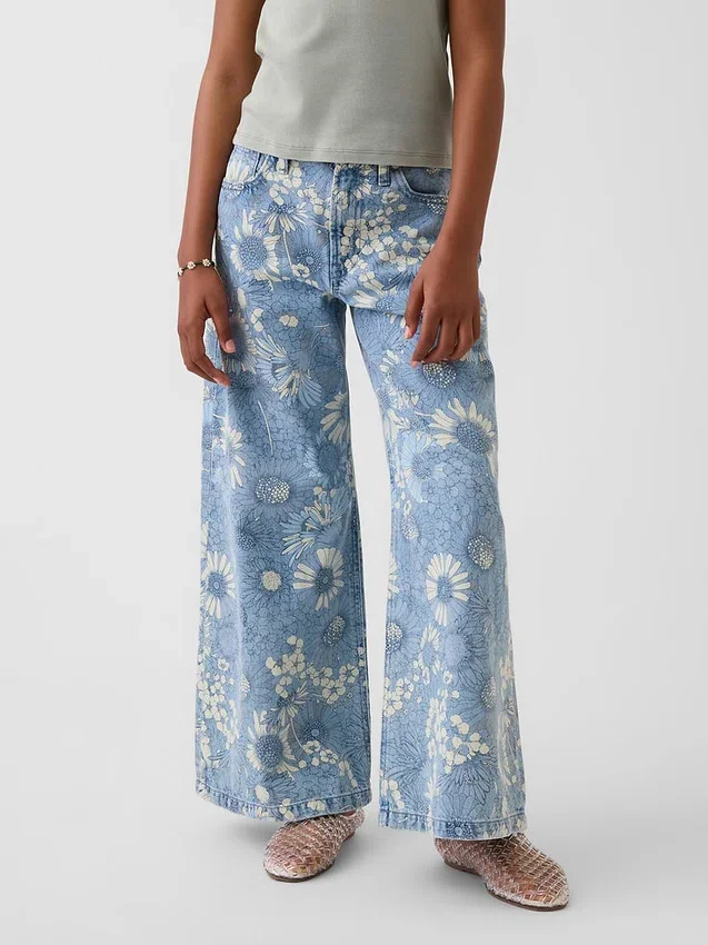 Kinder-Baggy-Jeans mit niedriger Leibhöhe und Blumenmuster