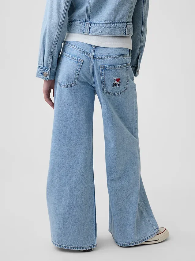 Kinder-Baggy-Jeans mit niedriger Leibhöhe und „I Heart NY“-Stickerei
