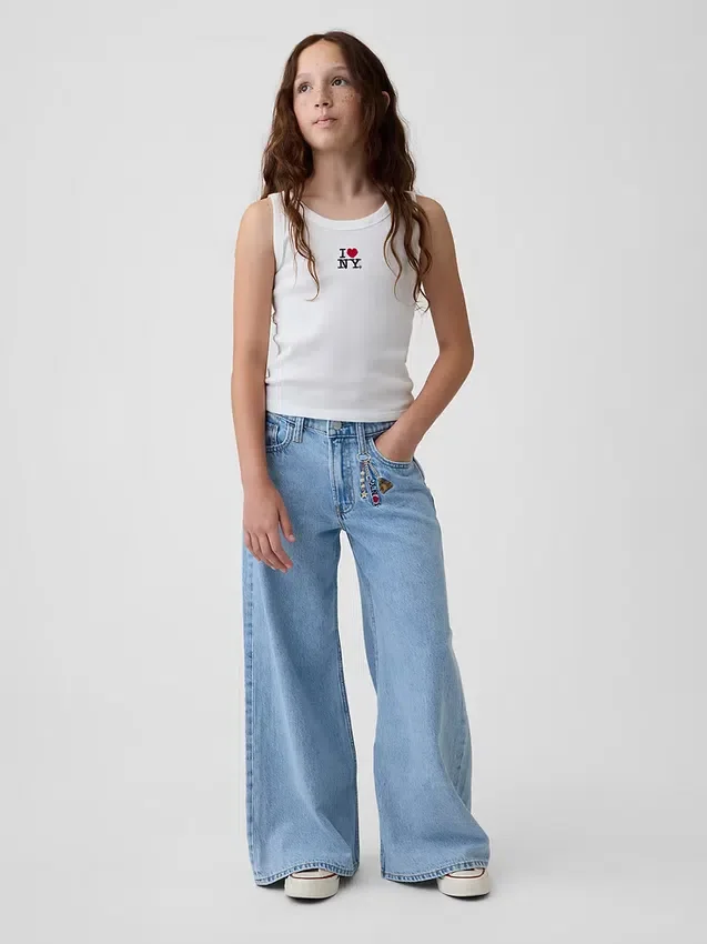 Kinder-Baggy-Jeans mit niedriger Leibhöhe und „I Heart NY“-Stickerei