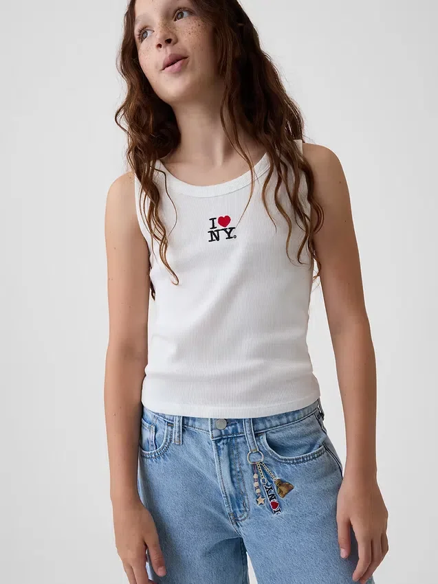 Kinder-Baggy-Jeans mit niedriger Leibhöhe und „I Heart NY“-Stickerei