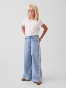 Kinder-Baggy-Jeans mit niedriger Leibhöhe und Spitzenbesatz
