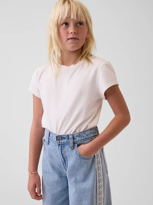 Kinder-Baggy-Jeans mit niedriger Leibhöhe und Spitzenbesatz