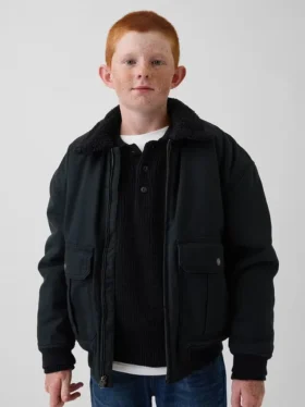 Kinder-Bomberjacke aus Canvas mit Sherpa-Futter