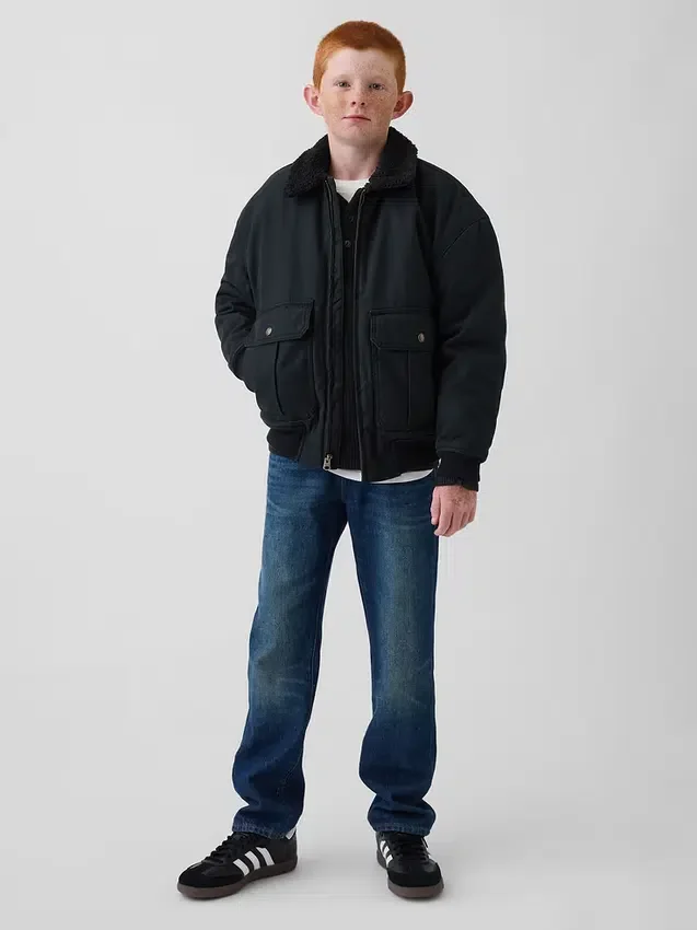 Kinder-Bomberjacke aus Canvas mit Sherpa-Futter