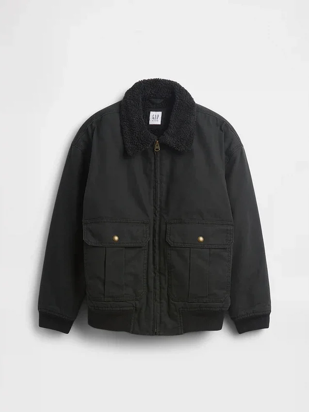 Kinder-Bomberjacke aus Canvas mit Sherpa-Futter