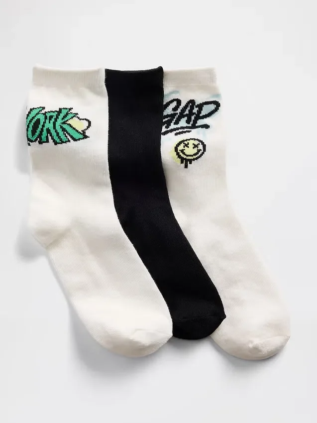 Kinder-Crew-Socken mit Grafik-Logo (3er-Pack)